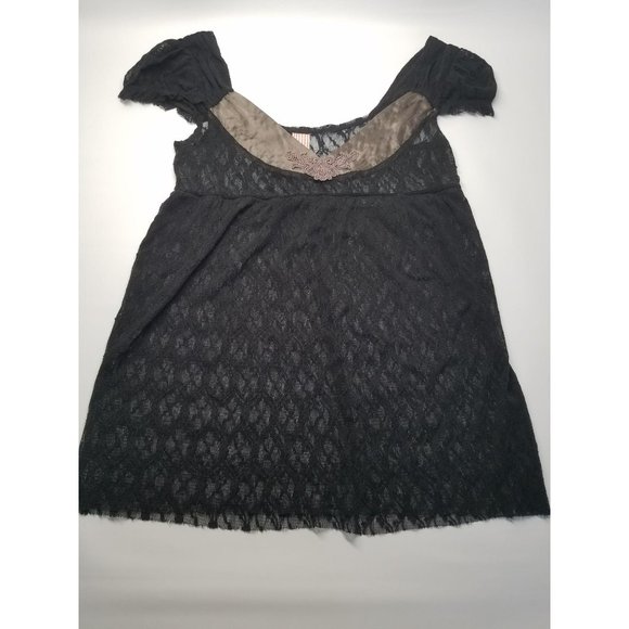Free People Intimately Sheer Black Lace Top W cap - Picture 7 of 8
